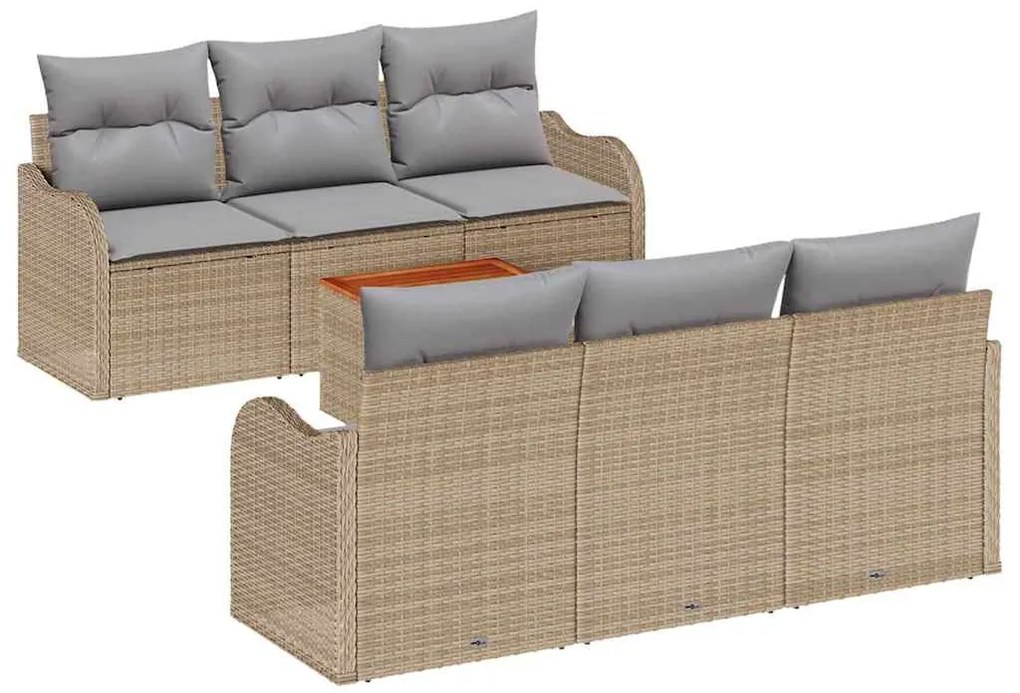 Conjunto de Sofá de Jardim de 7 Peças com Almofadas Bege em Rattan Sin
