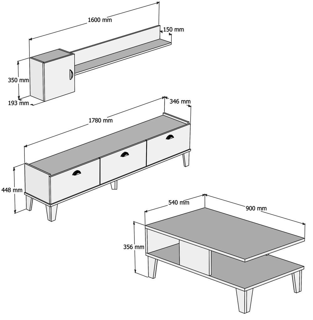 Conjunto de Mobiliário de Sala de Estar Sumer – Carvalho e Mármore – T