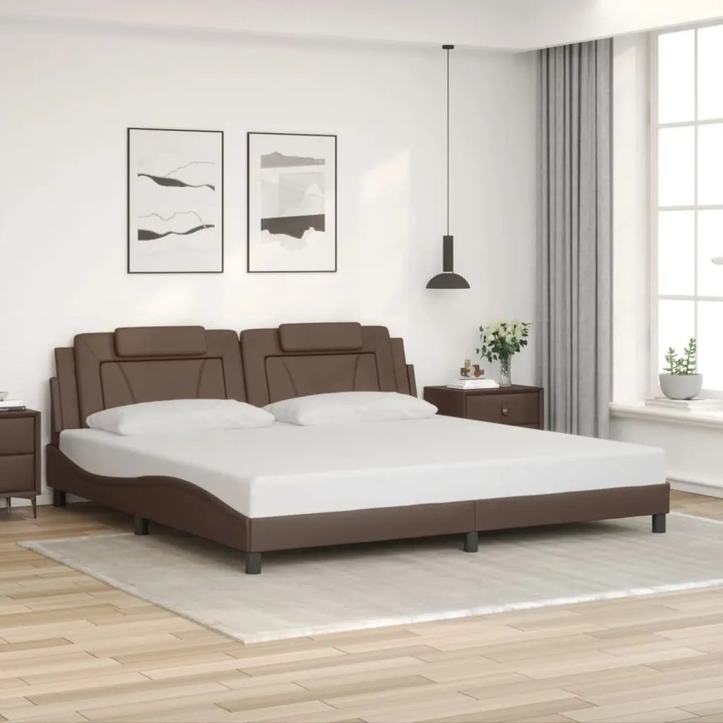 Estrutura cama c/ cabeceira 200x200cm couro artificial castanho