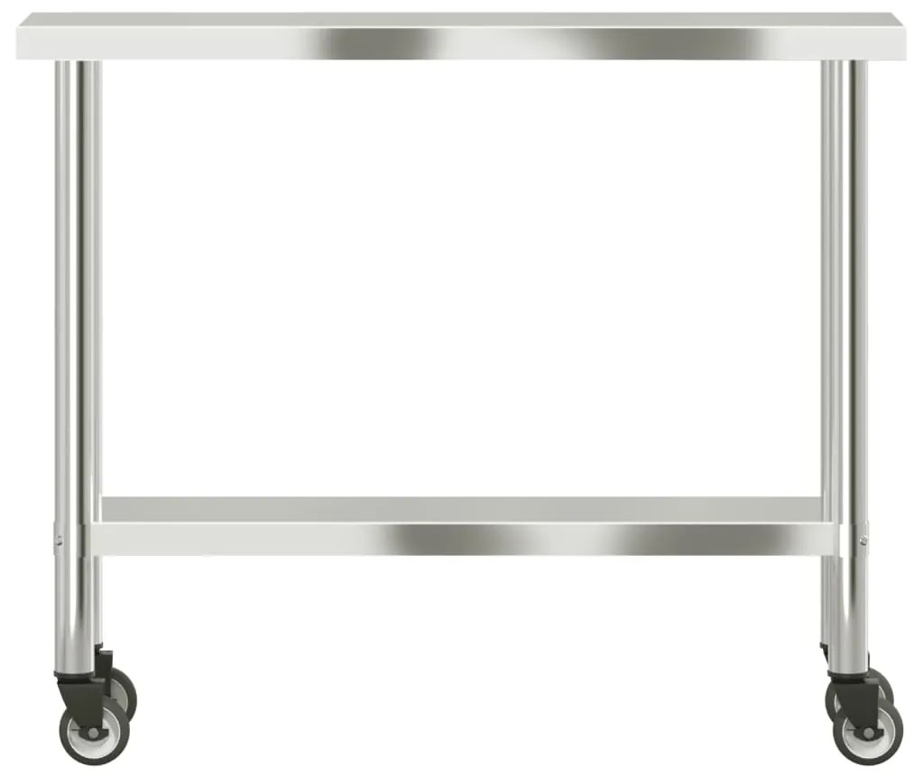 Mesa de trabalho de cozinha c/ rodas 110x30x85 cm aço inox.