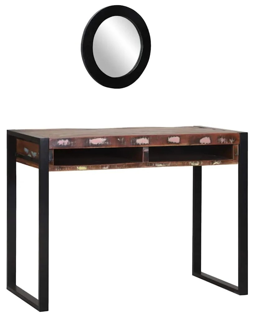 vidaXL Mesa de vestir com espelho Multicolor Madeira recuperada maciça