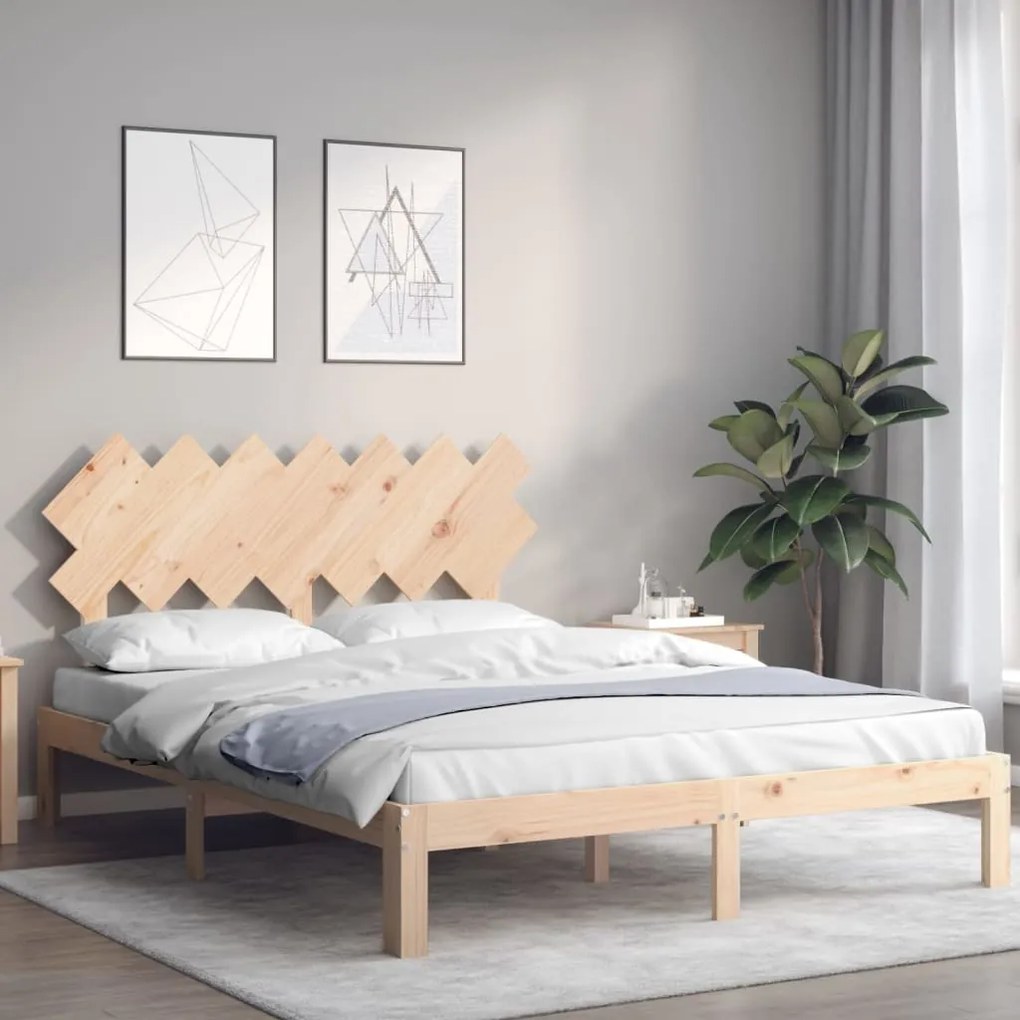 Estrutura de cama com cabeceira 140x190 cm madeira maciça