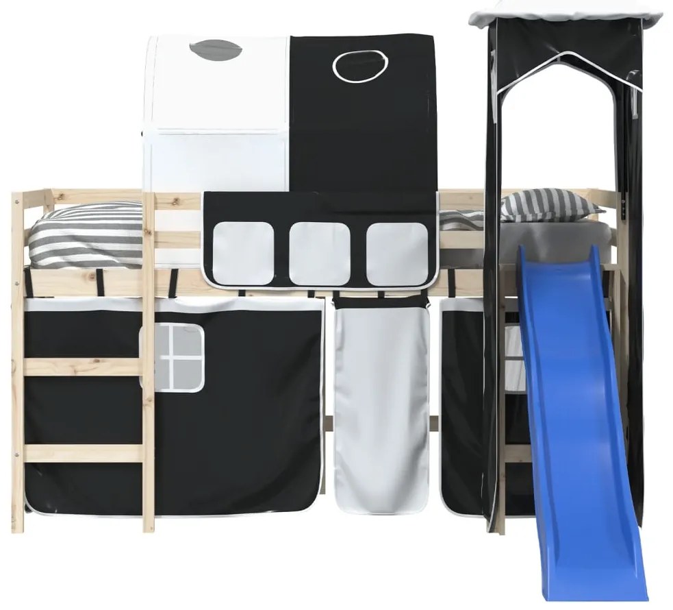 Cortinas para cama elevada com túnel e torre branco e preto