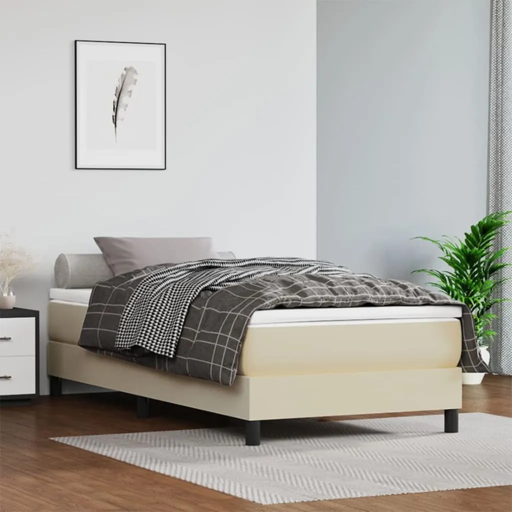 vidaXL Estrutura de cama com molas 90x190 cm couro artificial cor creme