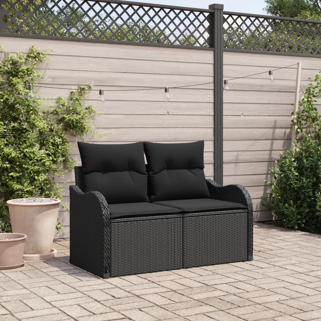 Sofá de Jardim 2 Lugares com Almofadas VidaXL Preto Rattan