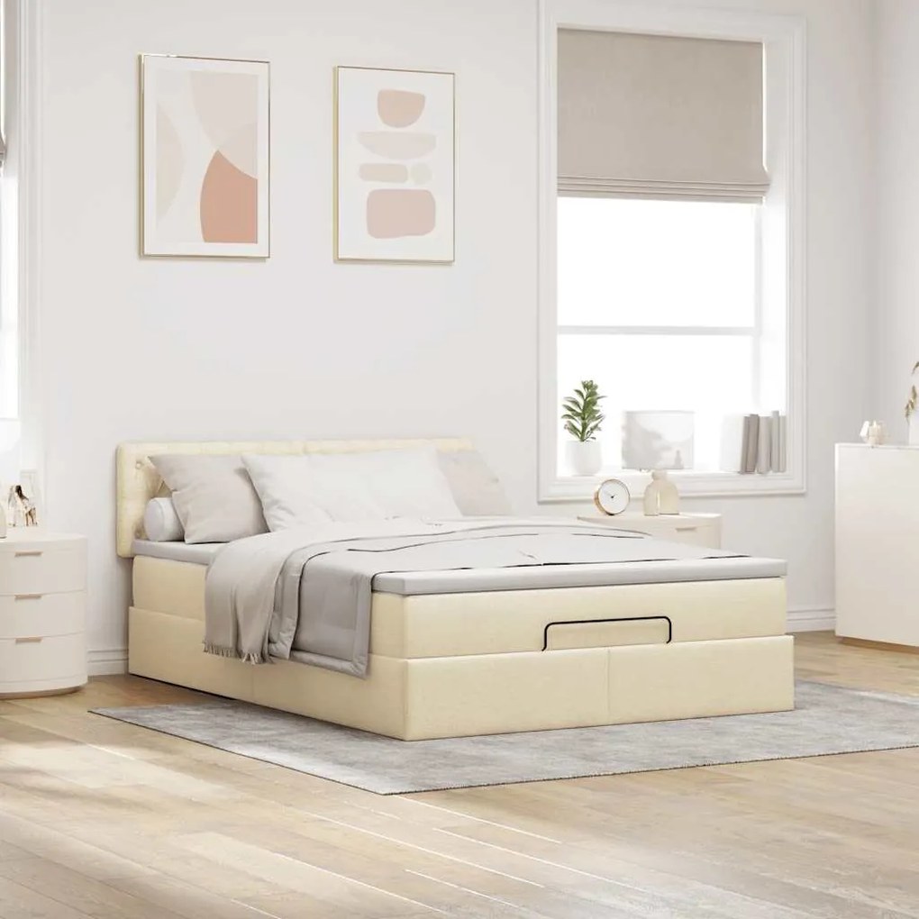 Cama otomana com colchão 140x200 cm tecido creme