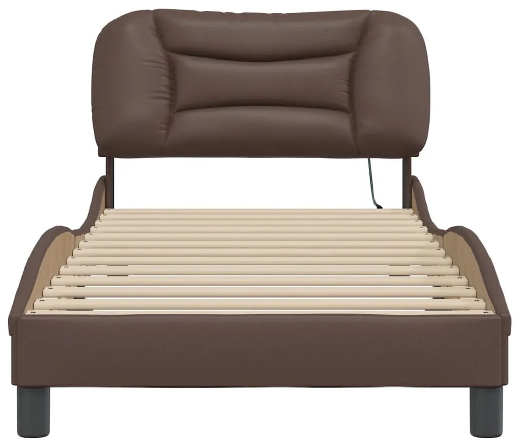 Estrutura cama c/ luzes LED 80x200 cm couro artificial castanho