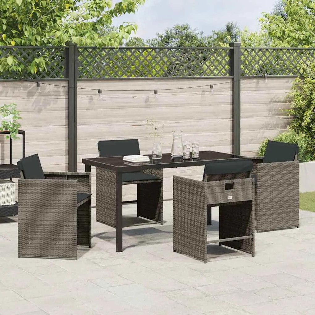 Conjunto de Jantar de Jardim com Almofadas Cinza Rattan PE