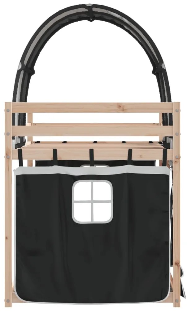 Beliche com cortinas 90x190 cm pinho maciço branco e preto