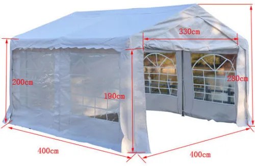 Tenda para Festas 400x400x280cm para Exterior Campismo Casamentos com 4 Janelas e 2 Portas Branco