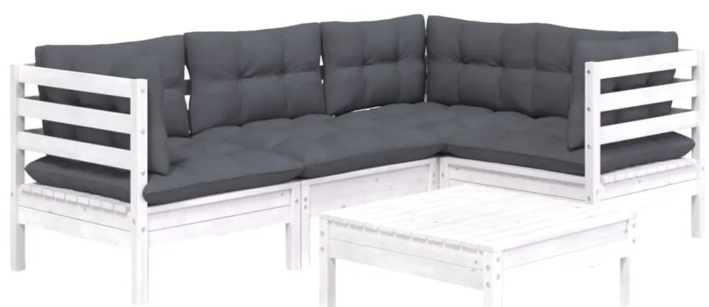 5 pcs conjunto lounge de jardim c/ almofadões pinho branco