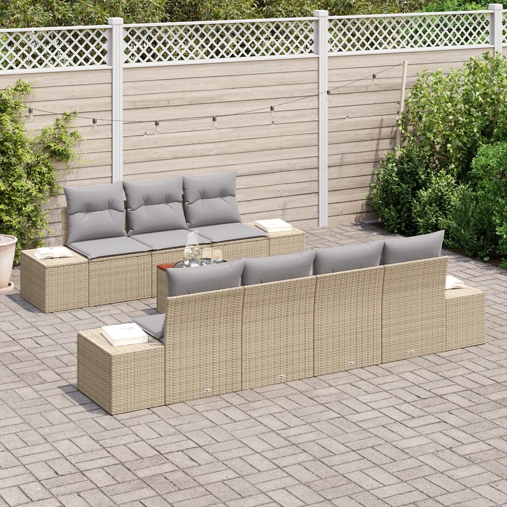 Conjunto de Sofá de Jardim com 8 Peças e Almofadas Bege Rattan Sintéti