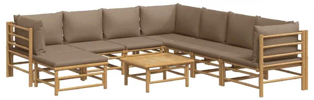 9 pcs conj. lounge jardim bambu almofadões cinzento-acastanhado