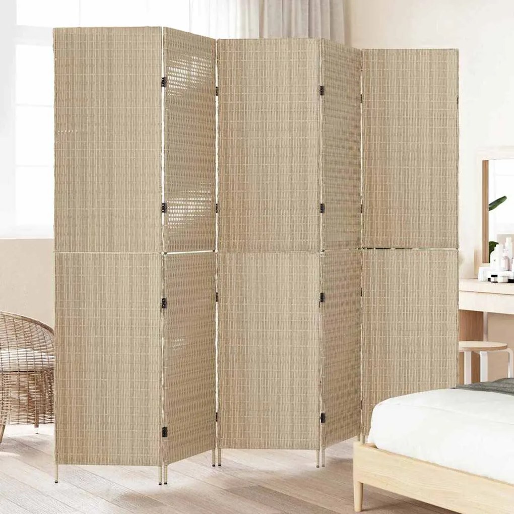 Divisória de Ambiente 5 Painéis Dobrável Bege 245x180 cm Polirattan
