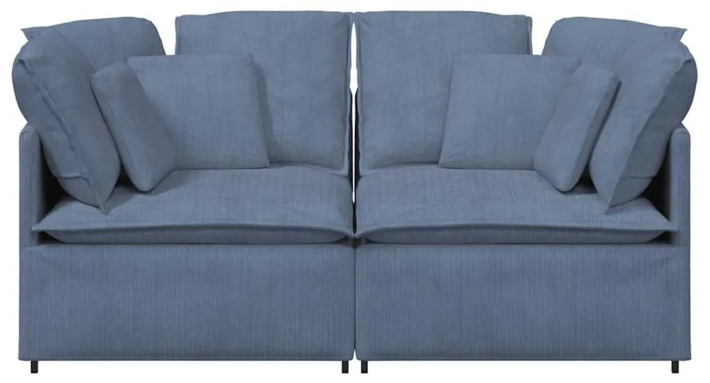Sofá modular com almofadas tecido corduroy azul