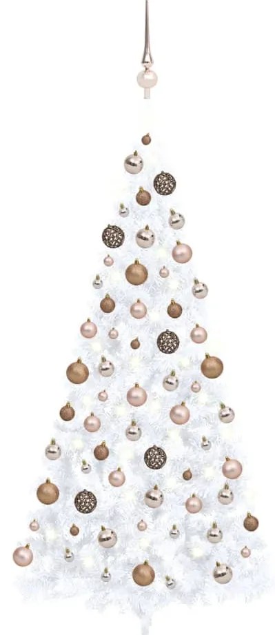 vidaXL Meia árvore Natal artificial pré-iluminada c/ bolas branco