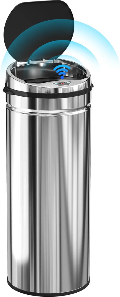 Caixote do lixo com sensor de movimento e abertura automática, 50 L, em aço inoxidável 30,5 x 30,5 x 81,5 cm preto e prateado