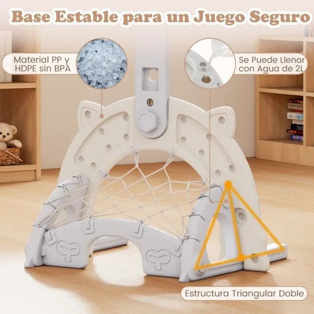 Cesto de basquetebol 3 em 1 para crianças a partir dos 3 anos com ajustável em altura com jogos de futebol e golfe  65 x 49 x 130-151 cm Bege