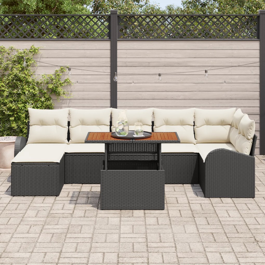Conjunto de Sofá de Jardim vidaXL de 8 Peças com Almofadas Preto Ratta