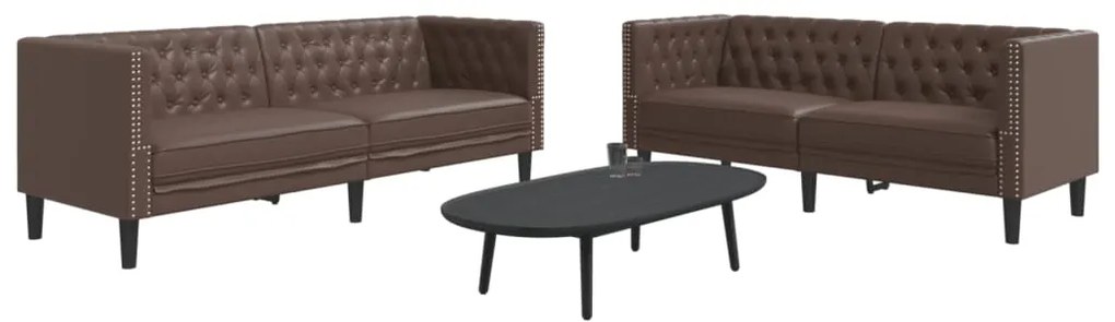 2 pcs conjunto de sofás chesterfield couro artificial castanho