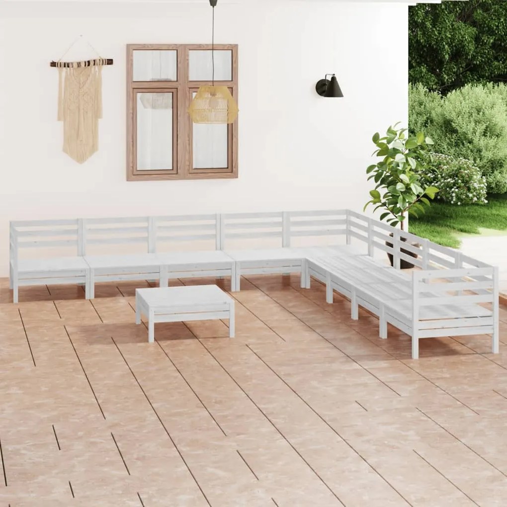 10 pcs conjunto lounge de jardim pinho maciço branco