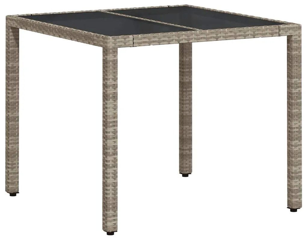3 pcs conjunto jantar jardim c/ almofadões PE/vidro cinza claro