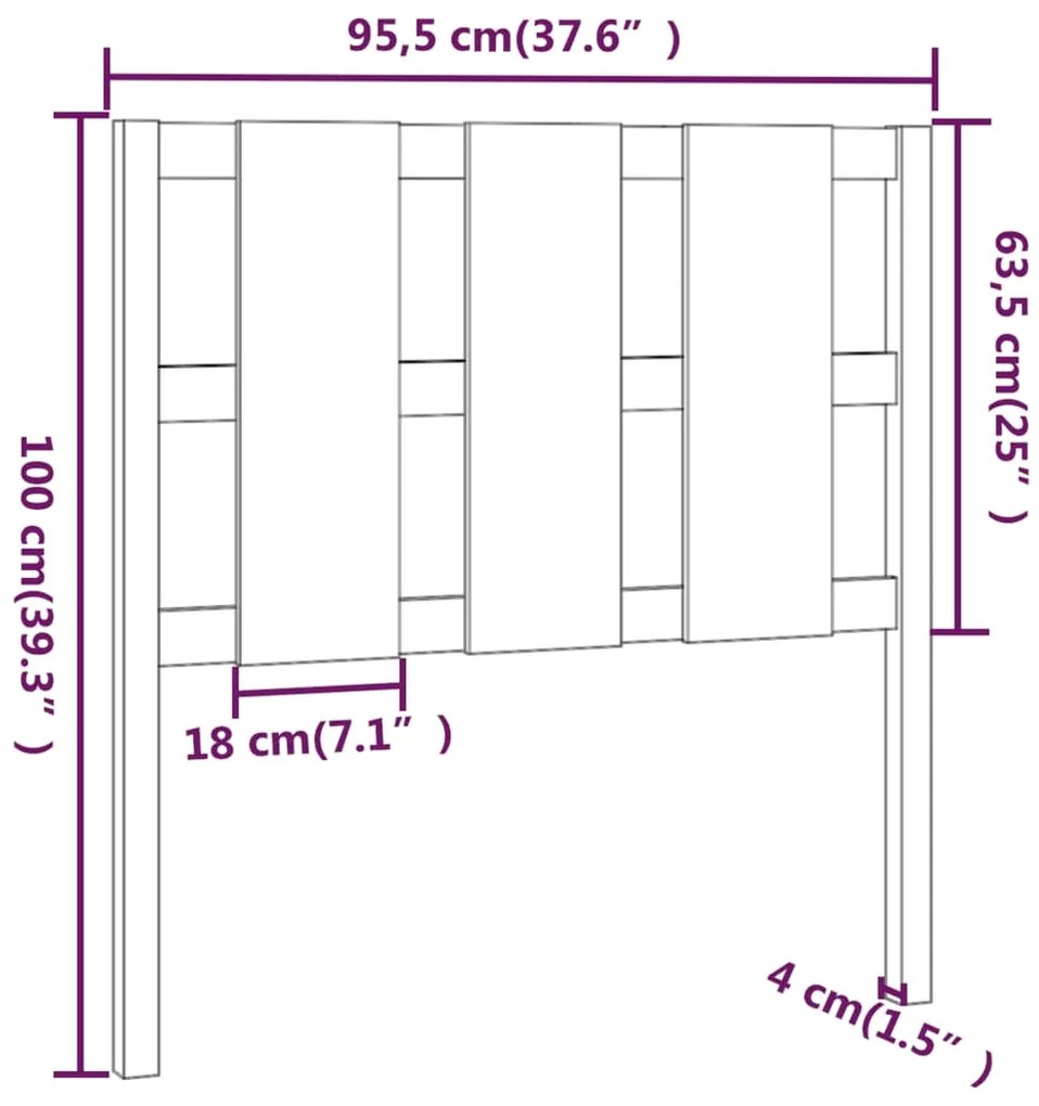 Cabeceira de cama 95,5x4x100 cm pinho maciço preto