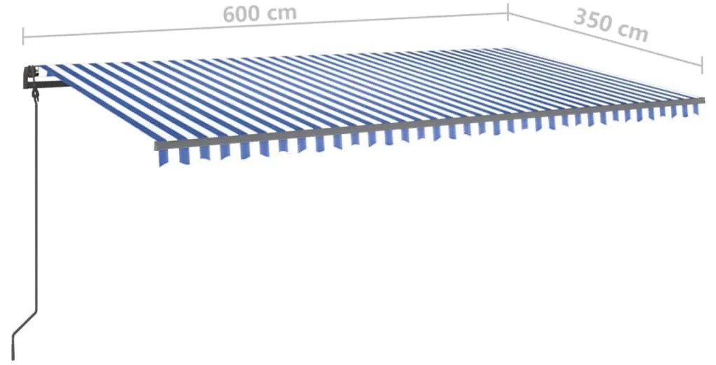 Toldo retrátil manual com LED 6x3,5 m azul e branco