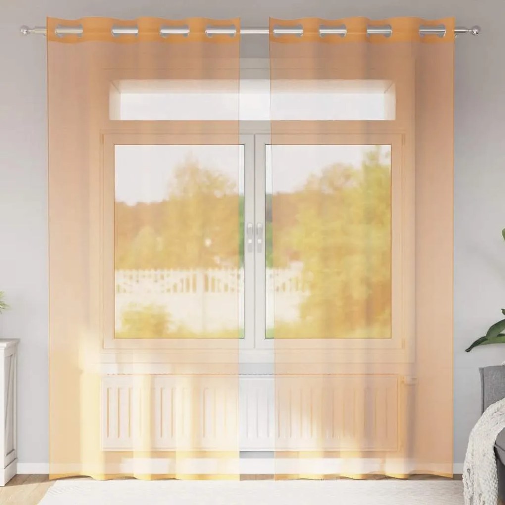 vidaXL Cortinas de voile com ilhós 2 pcs laranja 140x245 cm