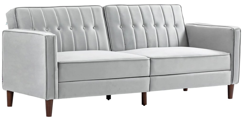 HOMCOM Sofá 2 Lugares Convertível Cama Estofado Aveludado Encosto Ajustável 189x80,5x78,5 cm Cinza Claro