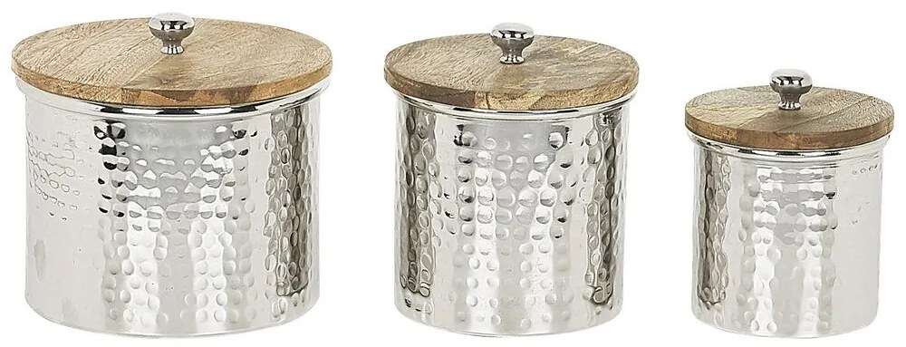 Conjunto de 3 recipientes decorativos prateados ALEXANDRIA Beliani