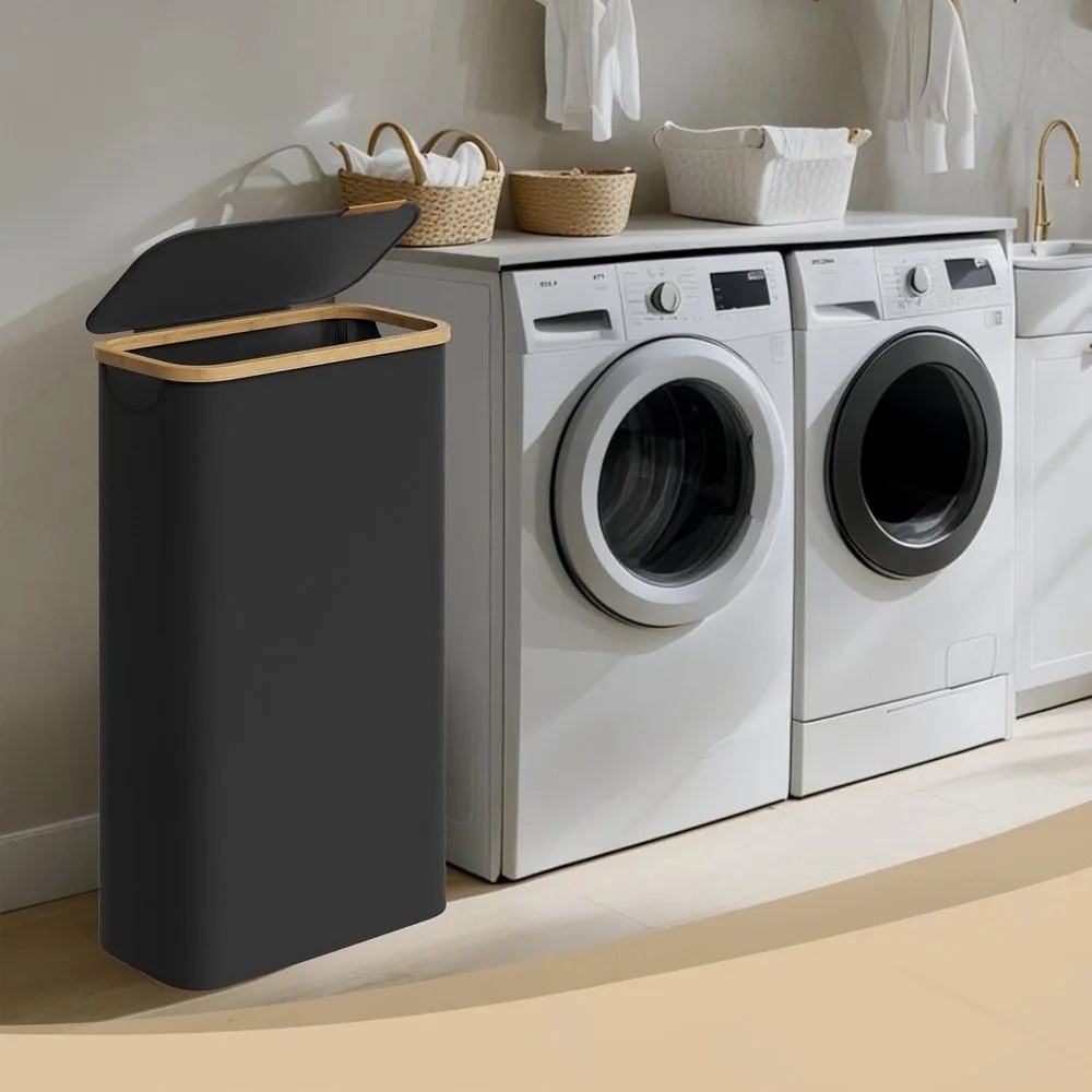 Cesto de bambu para roupa suja de 65 L, 42 x 22,5 x 70,5 cm preto