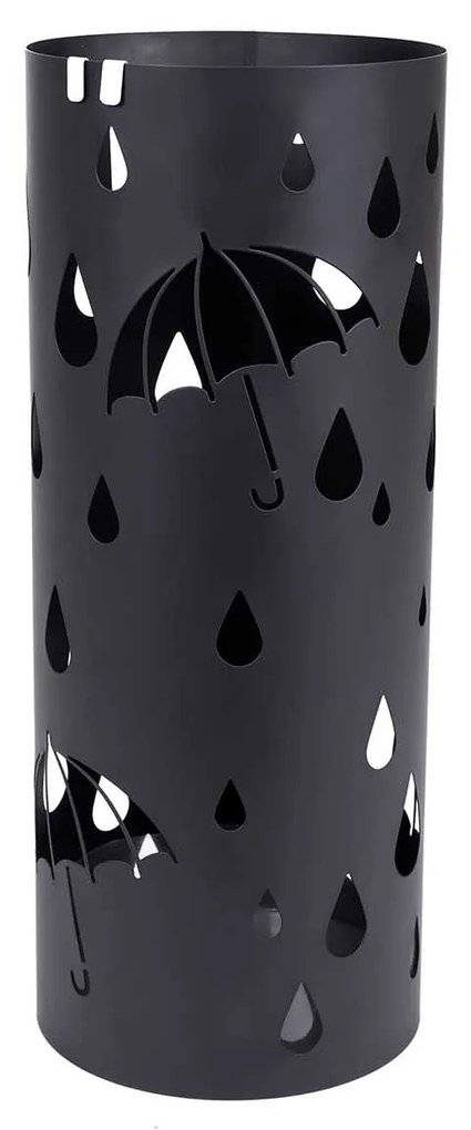 Suporte de metal SONGMICS, suporte redondo para guarda-chuvas, com ganchos e bandeja coletora, 49 x Ø 19,5 cm, preto LUC23B, 19,5 x 49 cm (diâm. x altura)