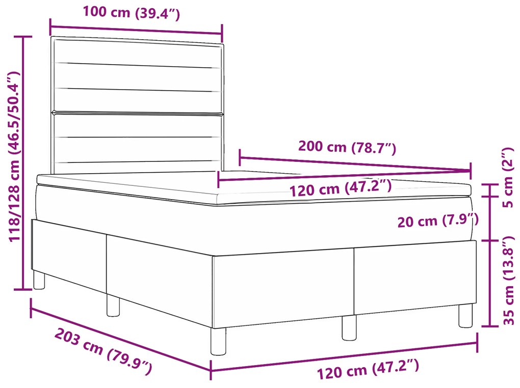 Cama Box Spring com colchão Cinza Escuro 120x200 cm Tecido
