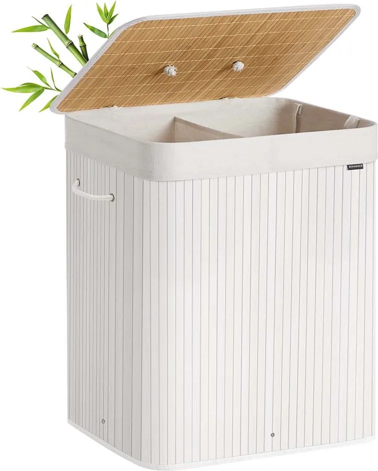 Cesto da roupa suja 120 L com 2 compartimentos 50 x 40 x 61 cm e saco removível, branco