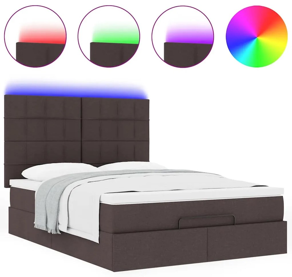 Estrutura cama otomana colchão 140x200cm tecido castanho escuro