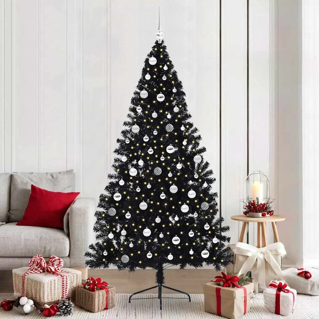 vidaXL Árvore de Natal Artificial Pré-iluminada Preto 210 cm PVC
