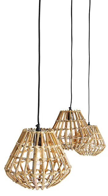 Candeeiro de suspensão em bambu com branco oblongo 3 luzes - Canna Diamond Rústico