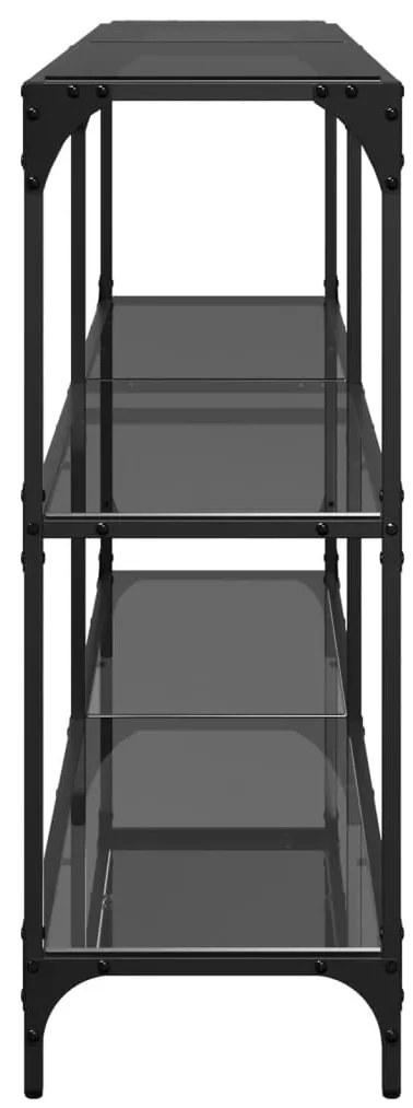 Mesa consola com tampo em vidro preto 158,5x30x81 cm aço