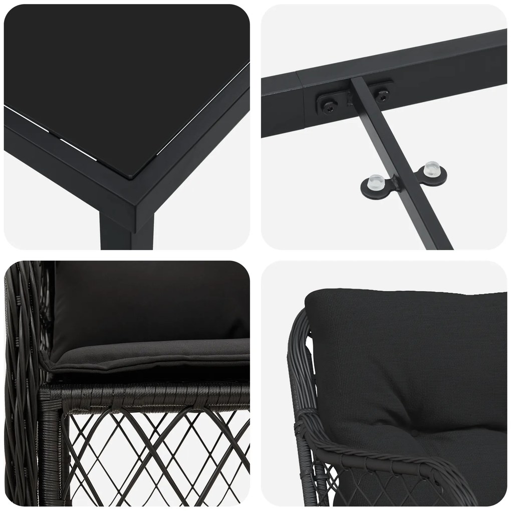 Conjunto de Jantar de Jardim com Almofadas Preto Rattan Poly
