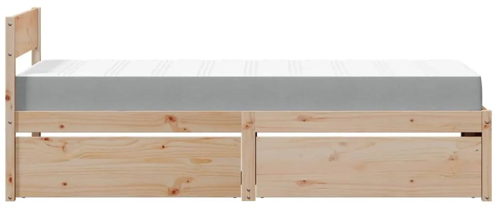 Cama com gavetas e colchão 90x190 cm madeira de pinho maciça