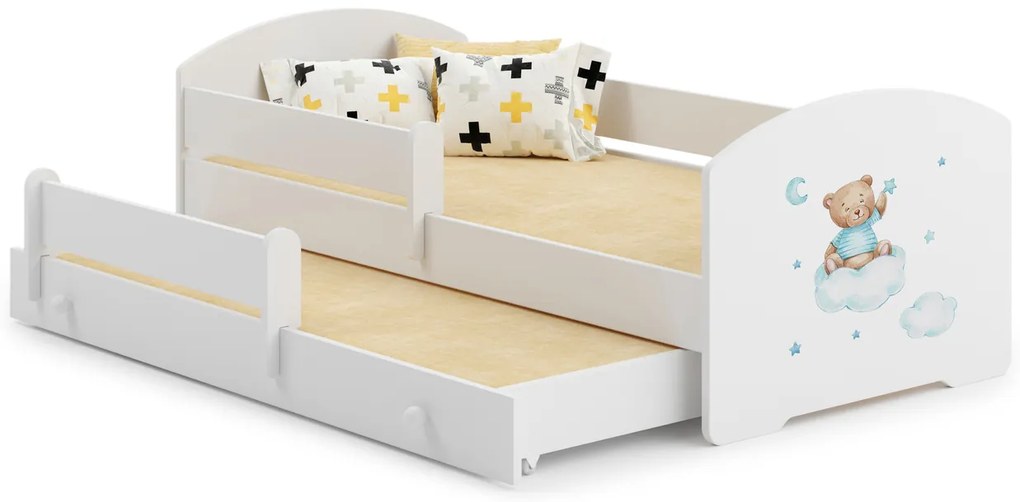 Cama infantil dupla branca Luk 160x80 ursinho azul - colchão e estrado incluído