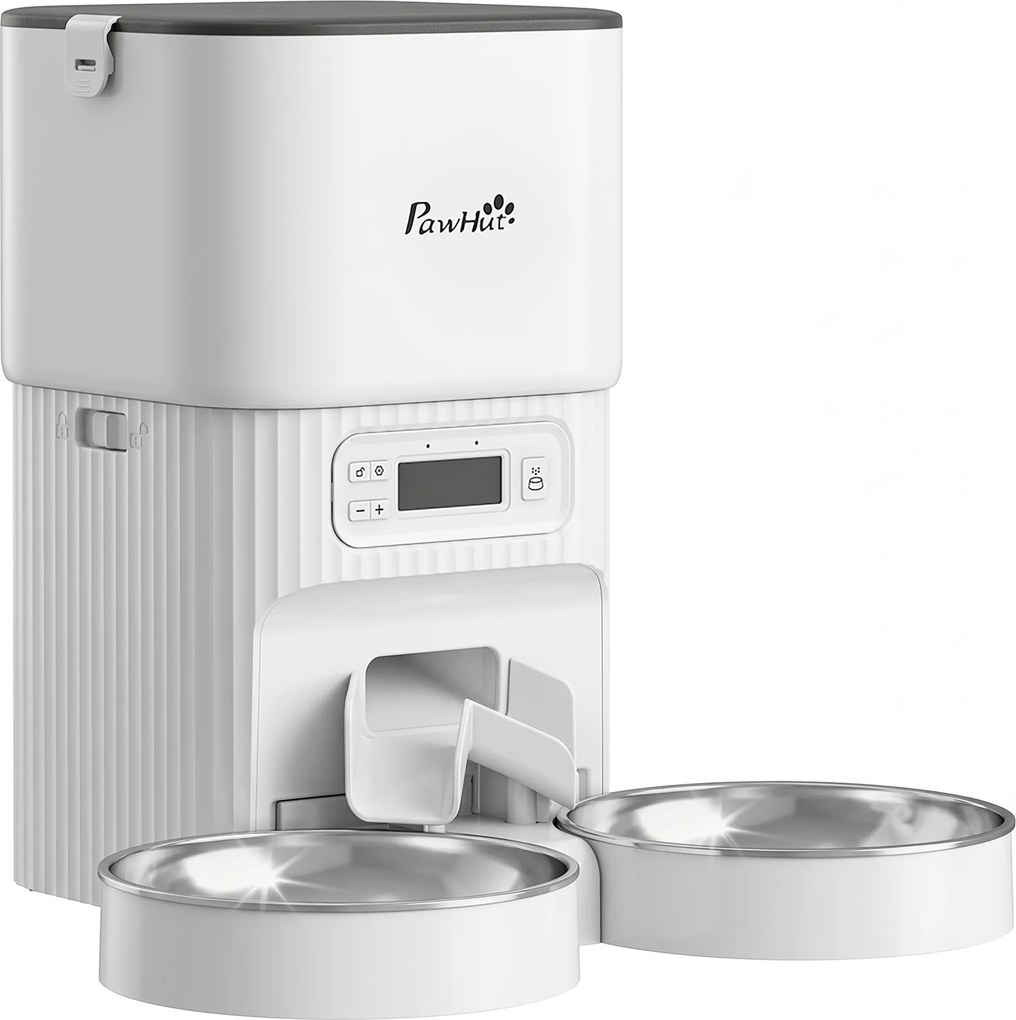 PawHut Alimentador Automático para Gatos/Cães 4L com 2 Tigelas, Dispensador de Ração 1-6 Refeições por Dia e Dupla Alimentação | Aosom Portugal