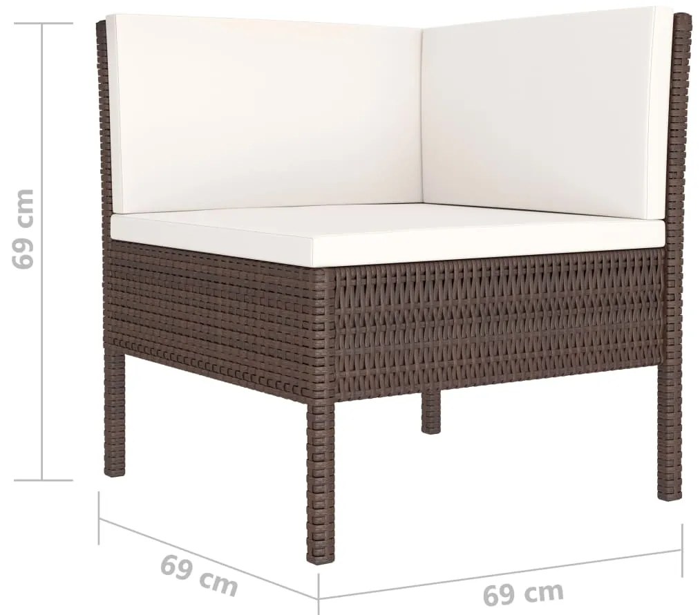 4 pcs conjunto lounge jardim c/ almofadões vime PE castanho