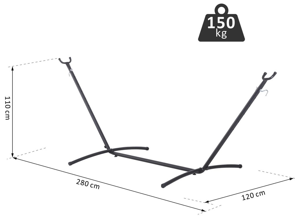 Suporte Ajustável para Camas de Rede Universal (não incluida) Estrutura de Ferro Carga Até 150kg Pé para Cama de Rede 280x120x110cm Preto