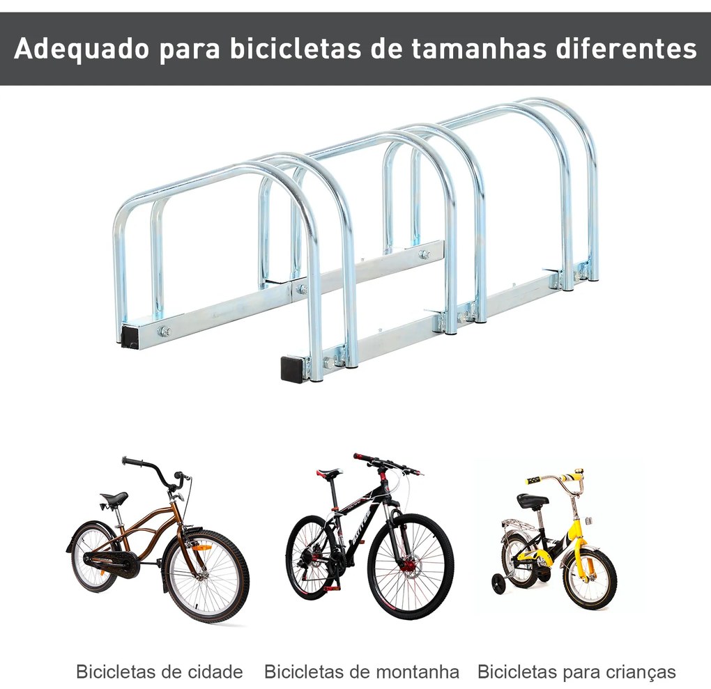 ® Estacionamento 3 bicicletas Aço Prateado 70,5x33x27cm