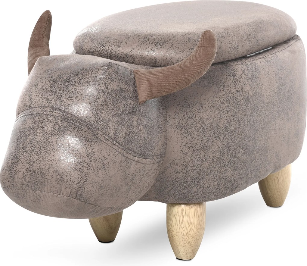 Banco em forma de vaca - Pufe em forma de vaca - Pufe em forma de touro com baú de arrumação 2 em 1 - Pernas em madeira de seringueira com revestiment