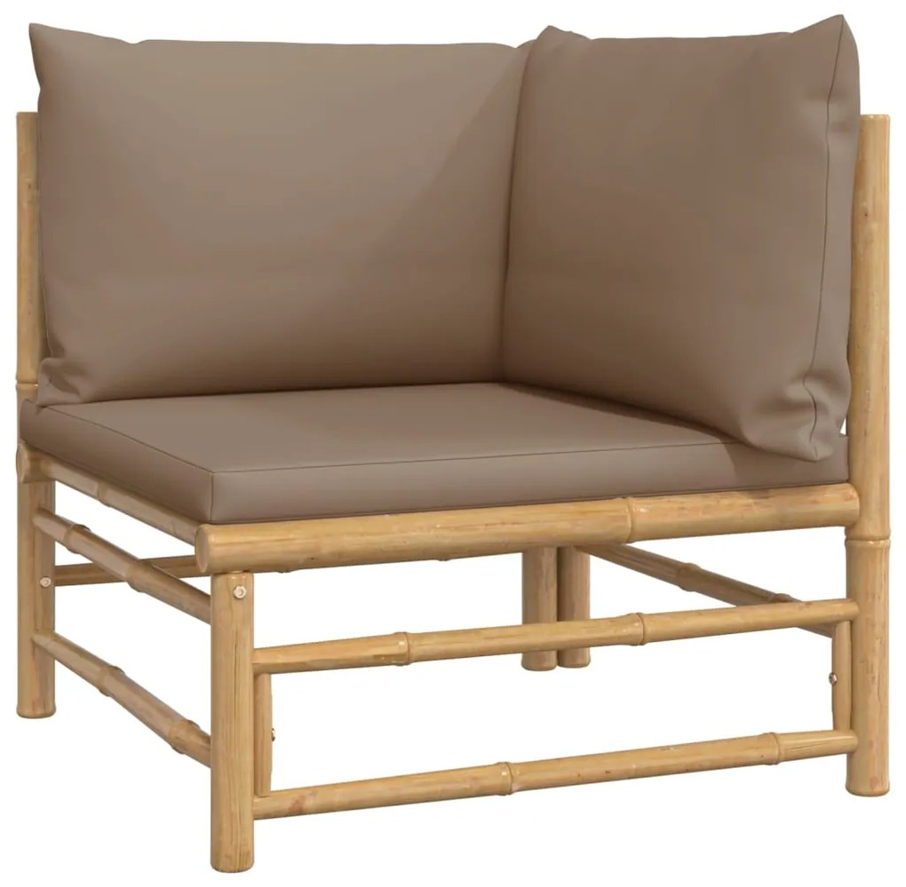 3 pcs conj. lounge jardim bambu almofadões cinzento-acastanhado