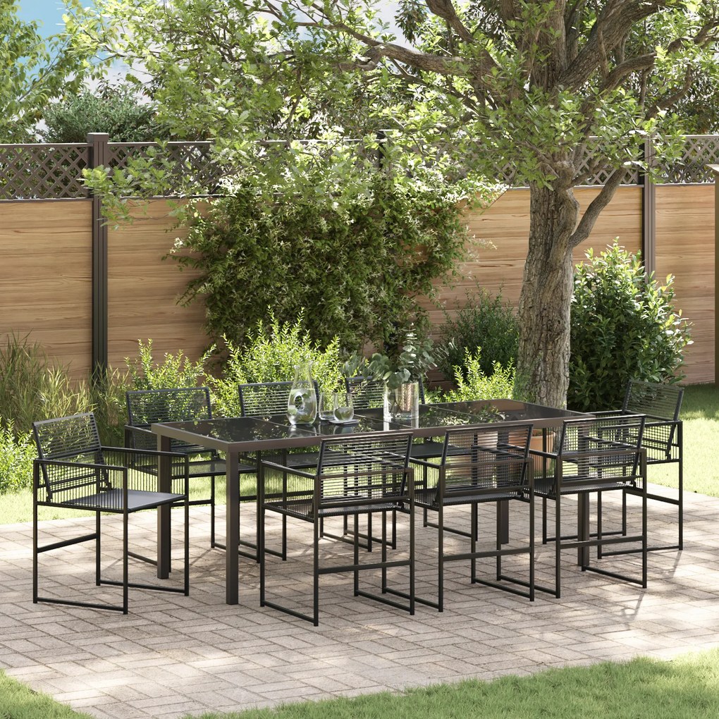Conjunto de Jantar de Jardim de 9 Peças Vime PE Preto
