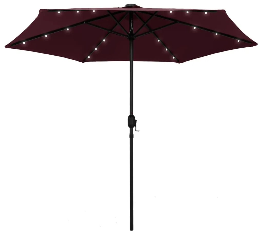 vidaXL Guarda-sol de jardim c/ luzes LED/poste alumínio 270 cm bordô